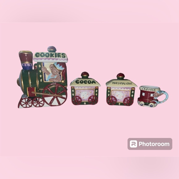 VTG Christmas Bear Train Cookie Jar Cocoa Cart Marshmallow Car - Picture 3 of 14